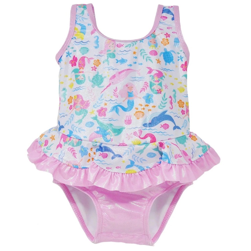 Flap Happy Mermaid Pink Glitter Swimsuit Bow 12 Months